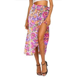 NEW Newchoice Women's Boho Leopard Skirt High Low Split Summer Beach Midi Wrap S